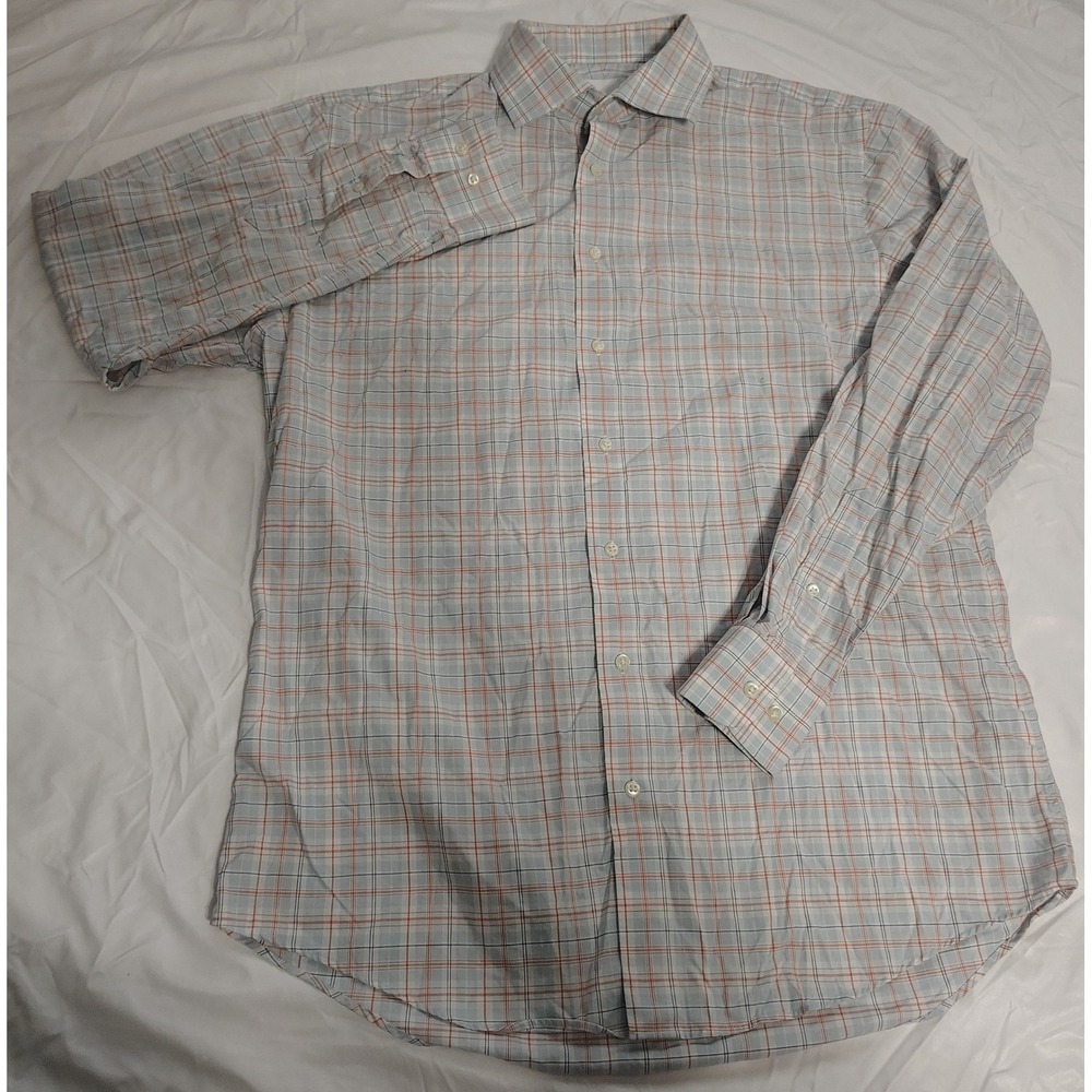 Nordstrom Rack Mens 15.5 34/35 Traditional Fit Non-Iron Plaid Cotton Shirt Blue